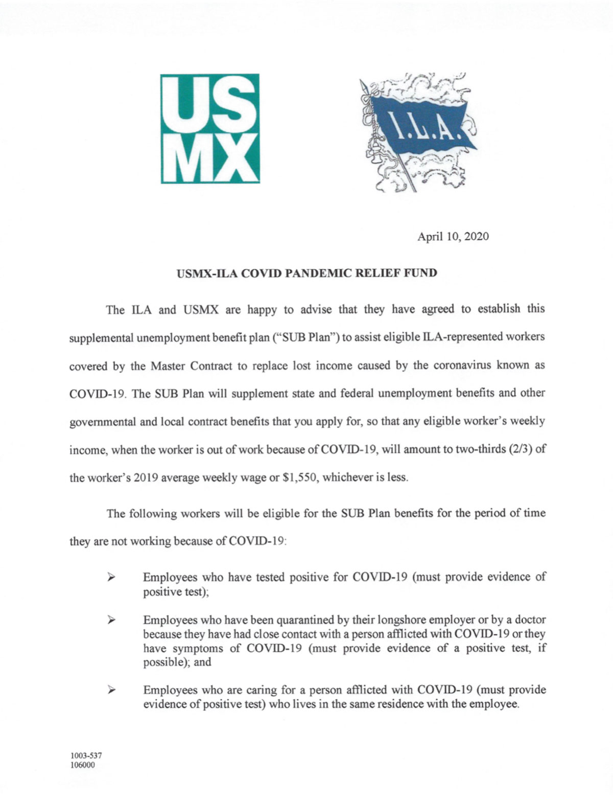 ILA and USMX Establish Supplemental Unemployment Benefit Plan To Assist