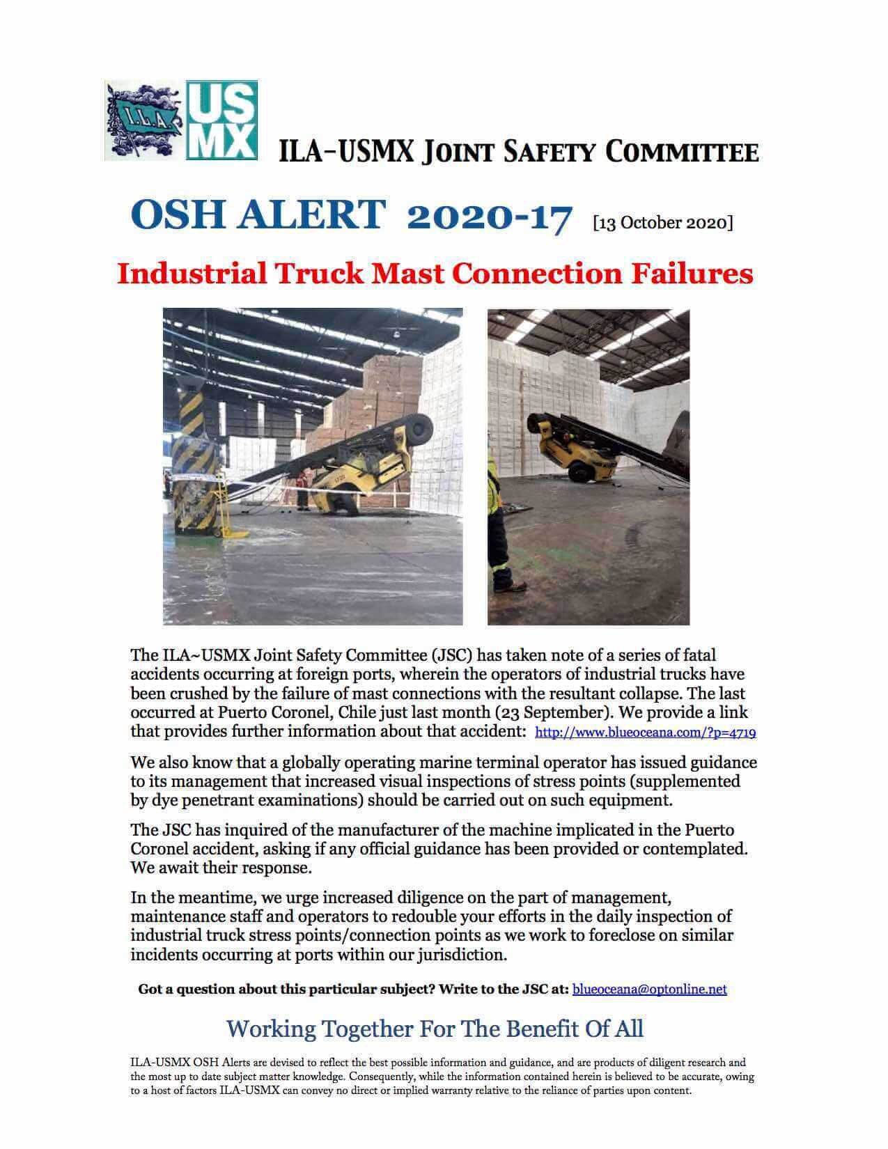 OSH Alert 2020-17 Mast Connection Failures