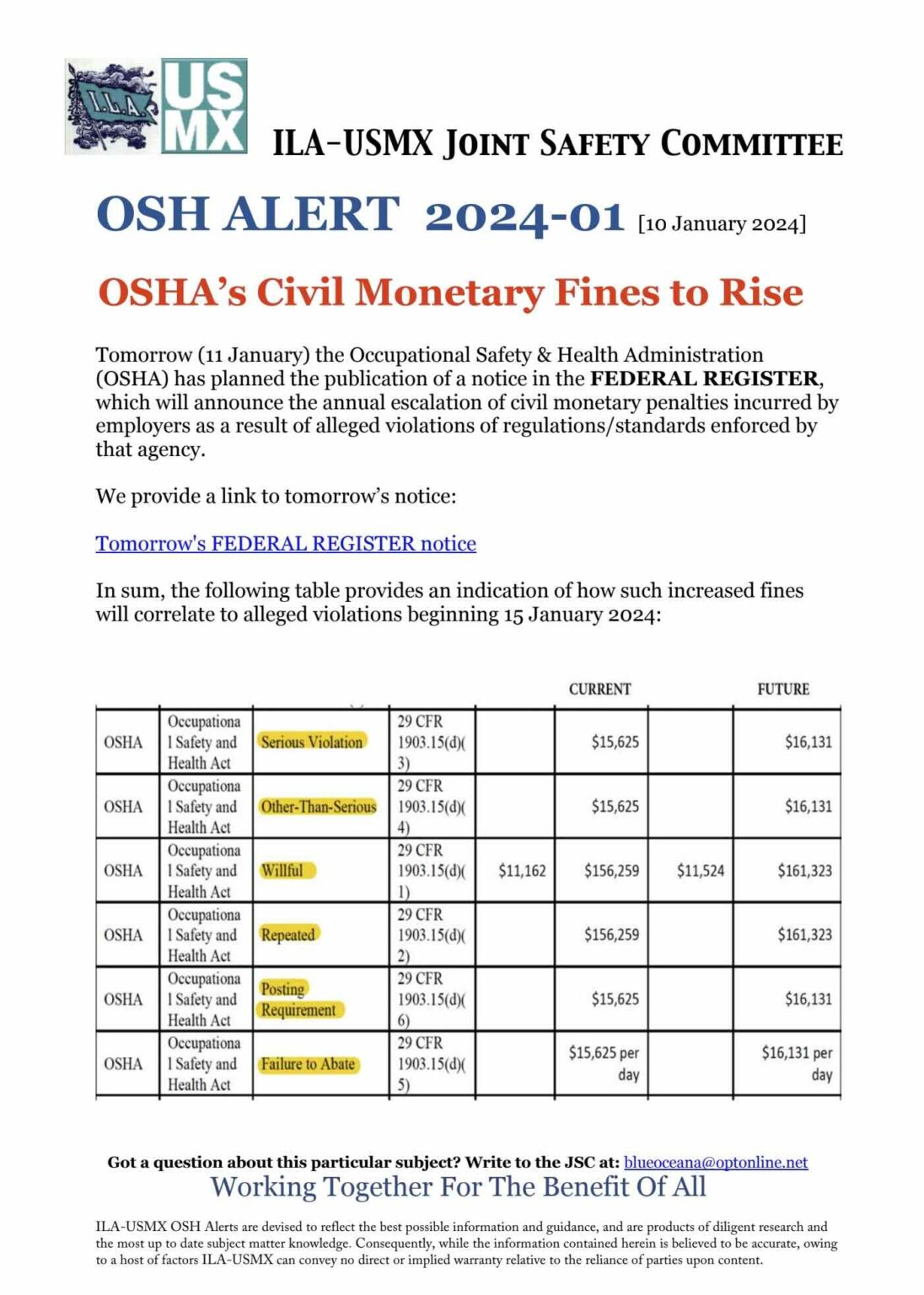 ILAUSMX Joint Safety Committee OSH Alert 202401 OSHA’s Civil