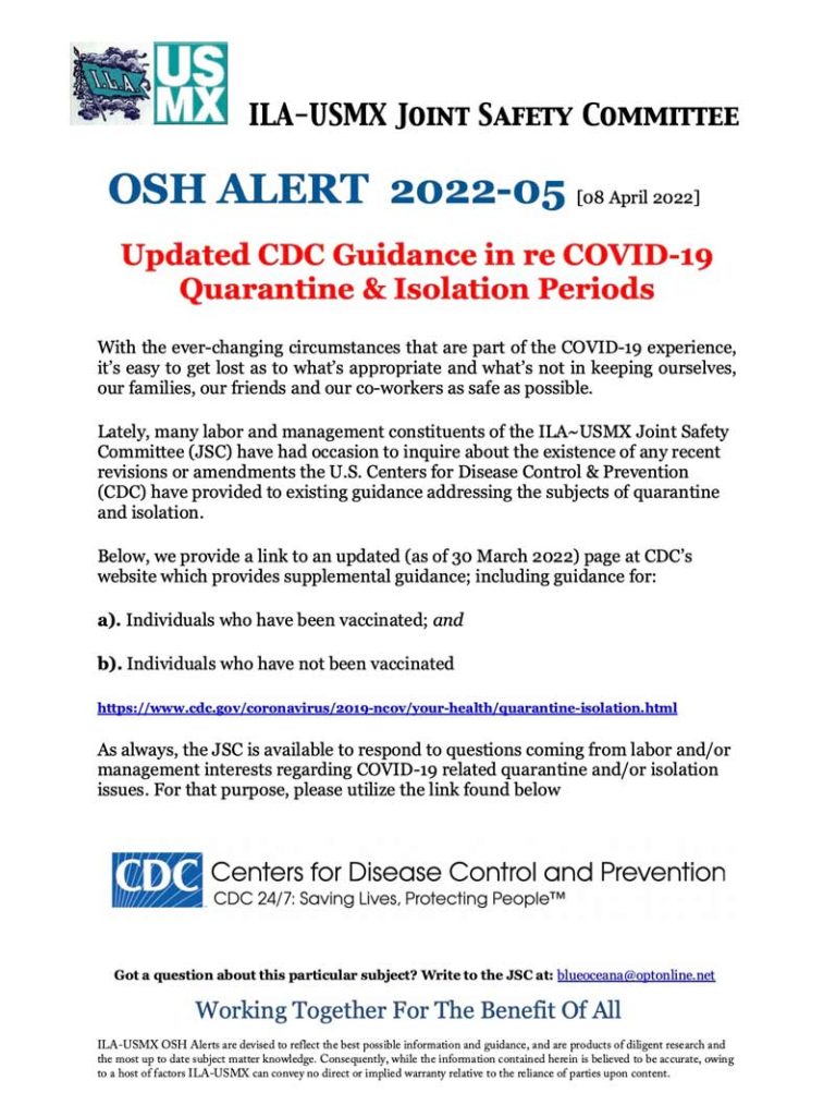 ILAUSMX Joint Safety Committee OSH Alert 20225 Updated CDC Guidance