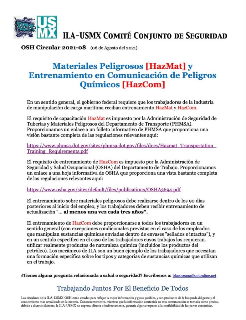 OSH Circular Hazardous Materials Spanish