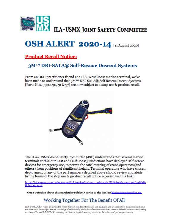 OSH Alert 2020-14: Product Recall Notice