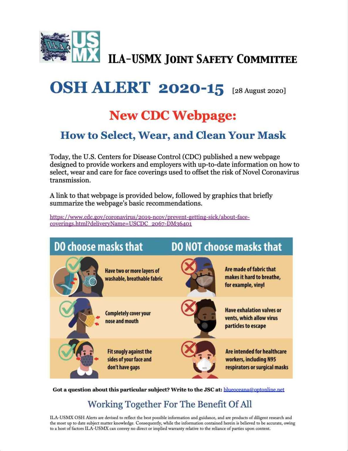 ILA-USMX Joint Safety Committee OSH Alert 2020-15: New CDC Mask Web ...